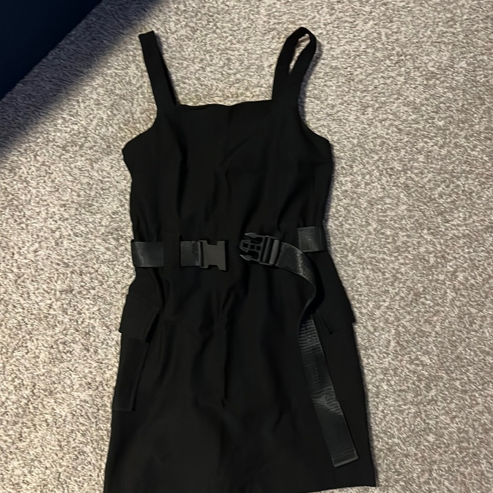 Black dress with clip belt